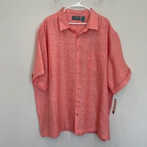 Cubavera Shirt Men's Size 3X Linen Button Up Short Sleeve Red Casual Pocket